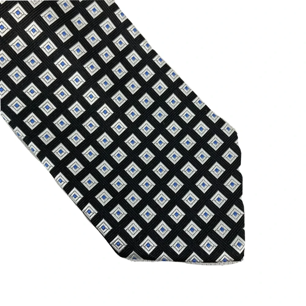 Brooks Brothers Tie Mens Black White Blue Check Print 100% Pure Silk Pointed Tie